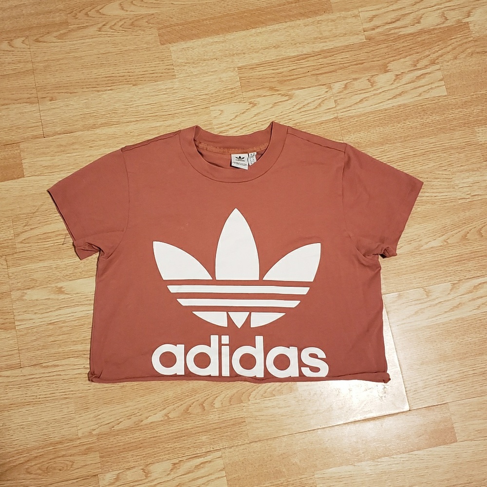 adidas Rusty Rose Crop Top with White Trefoil Logo